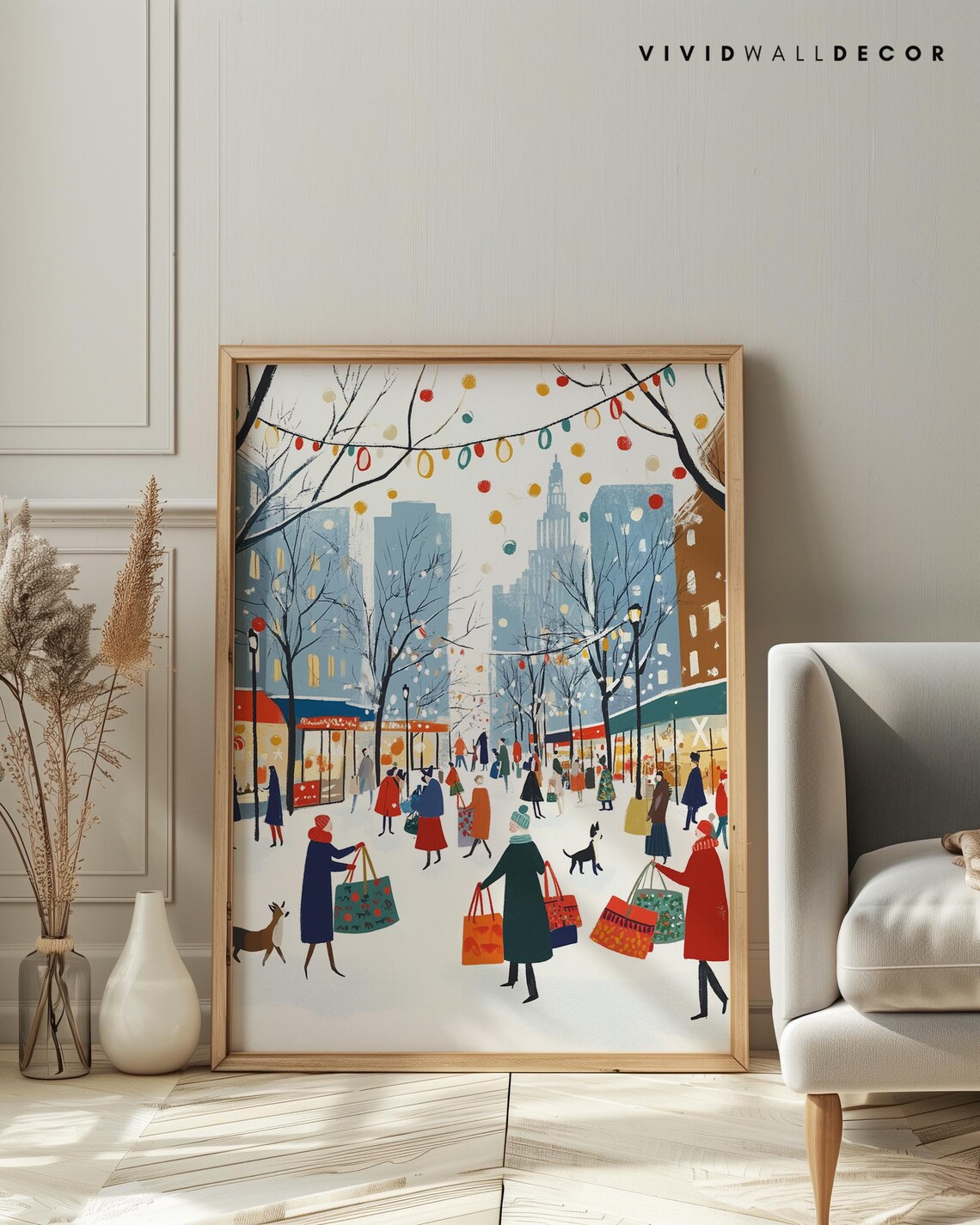 Christmas Hustle And Bustle Art Print Festive City Scene Holiday Shopping Decor Winter Wonderland Wall Art Vibrant Christmas Market Decor - Image 3