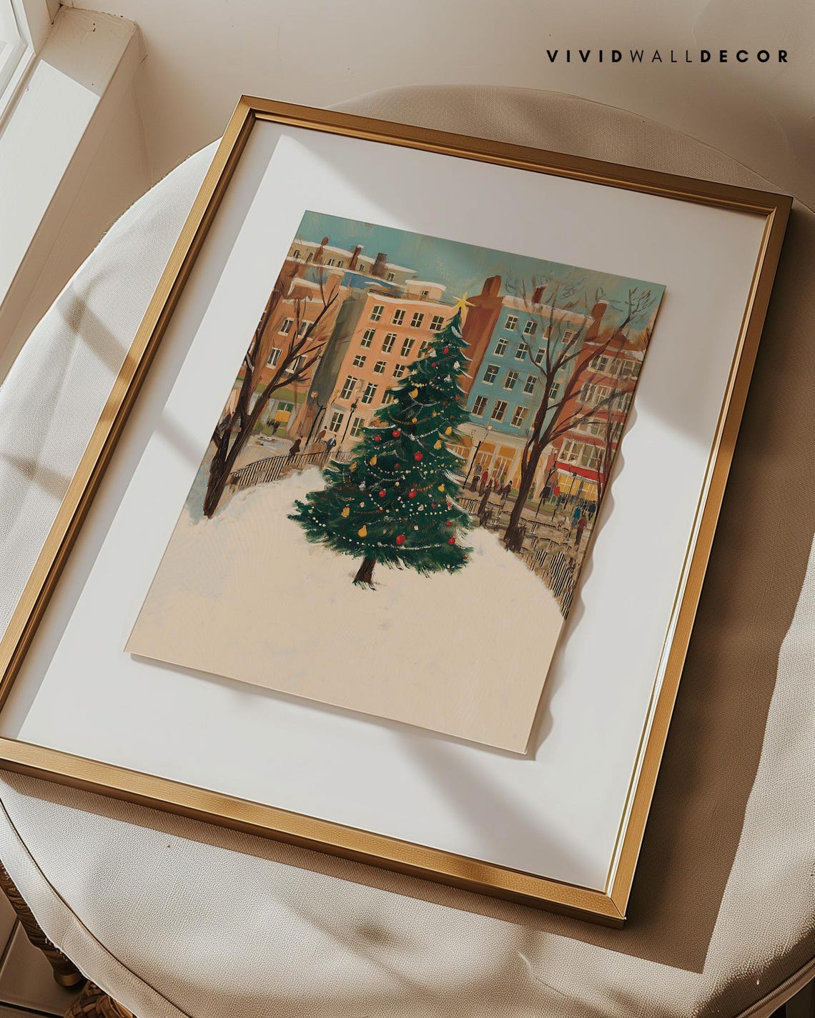 Christmas Tree In Snowy Town Square With Brick Buildings Poster - Image 3