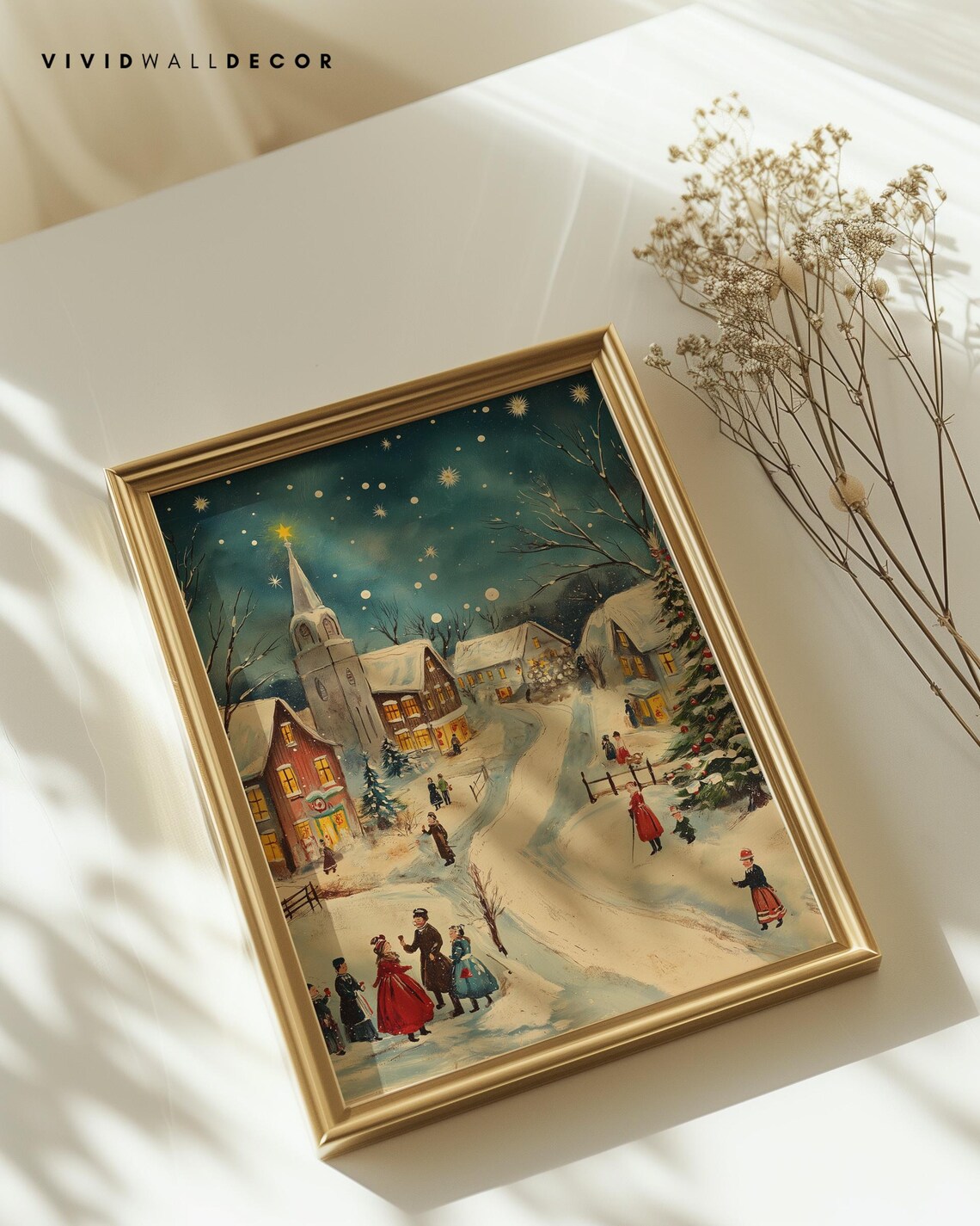 Vintage Christmas Town Delight Snowy Holiday Village Scene Festive Christmas Wall Art For Cozy Seasonal Decor Retro Christmas Gift Card - Image 2