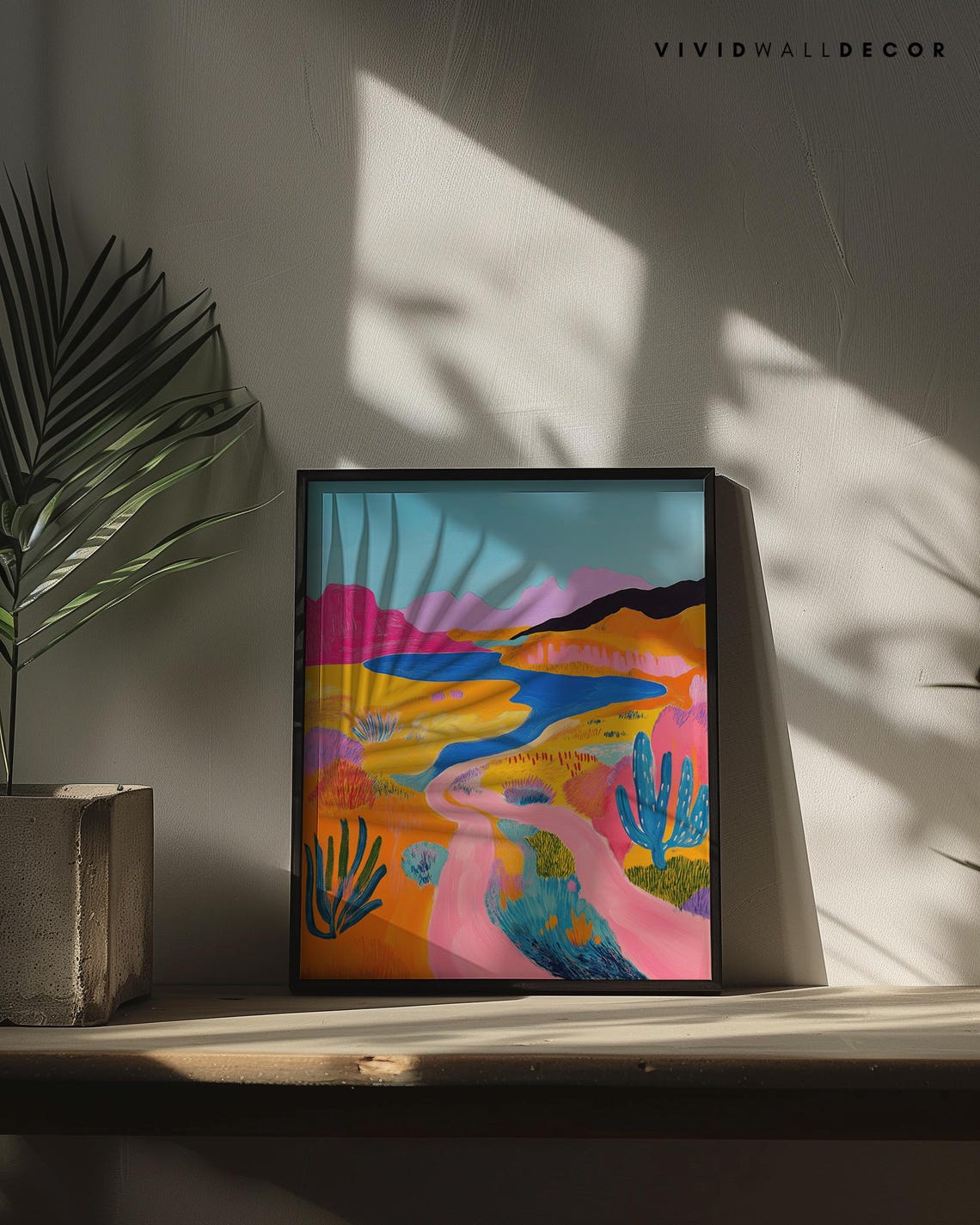 Colorful Desert Landscape with Pink River Fauvist Art Poster - Image 3