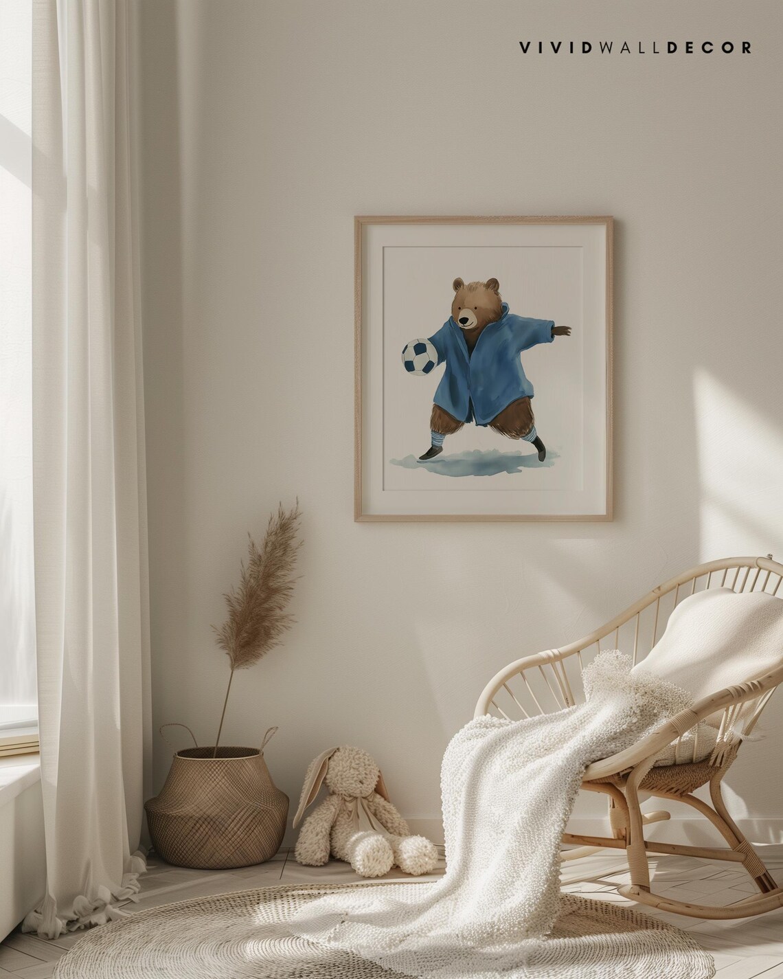 Soccer Bear in Blue Watercolor Art Poster Kids Room Sports Wall Decor - Image 4