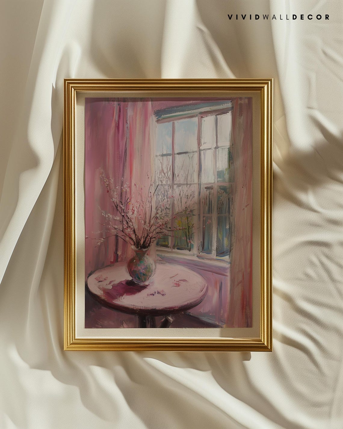 Pink Blossom Window Impressionist Romantic Still Life Wall Poster - Image 2
