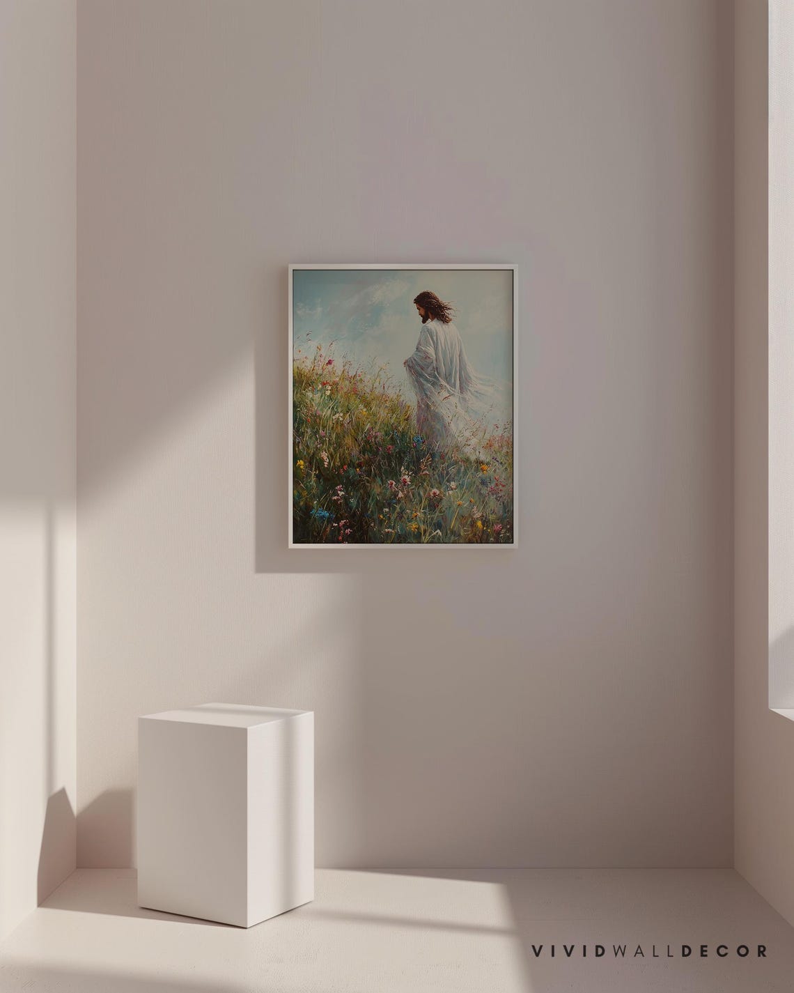 Jesus Walking Through Wildflowers in a Flowing White Robe Poster - Image 3