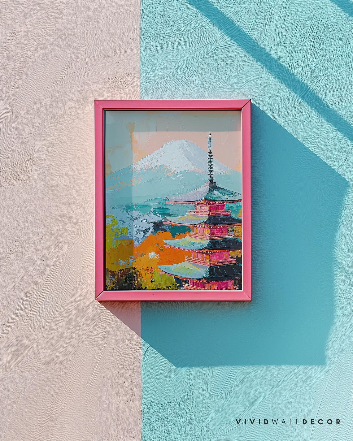 Mount Fuji Behind a Vivid Red Pagoda Colorful Japan Art Poster - Image 2