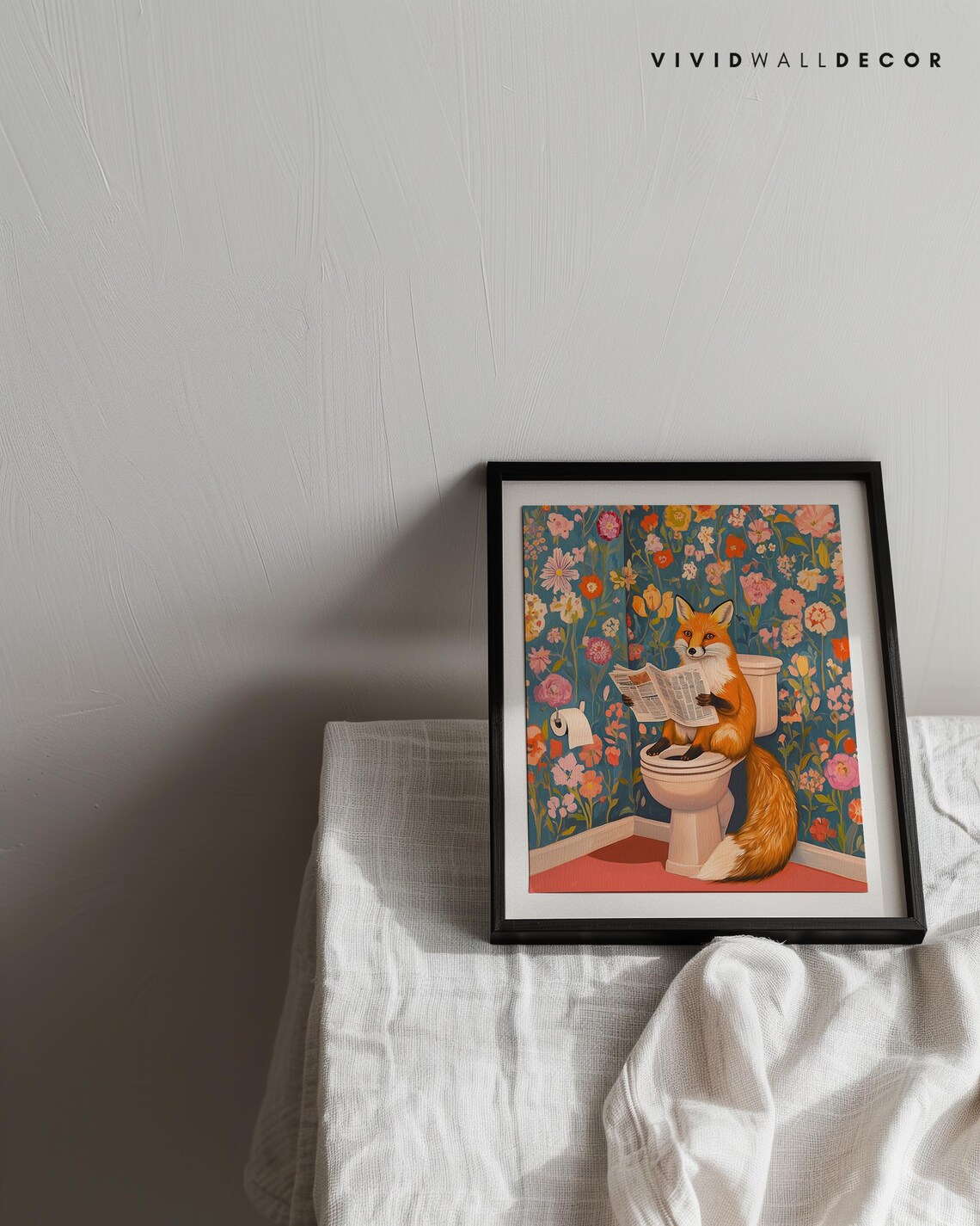 Red Fox Reading The Newspaper On The Toilet Funny Bathroom Decor Art Poster - Image 3