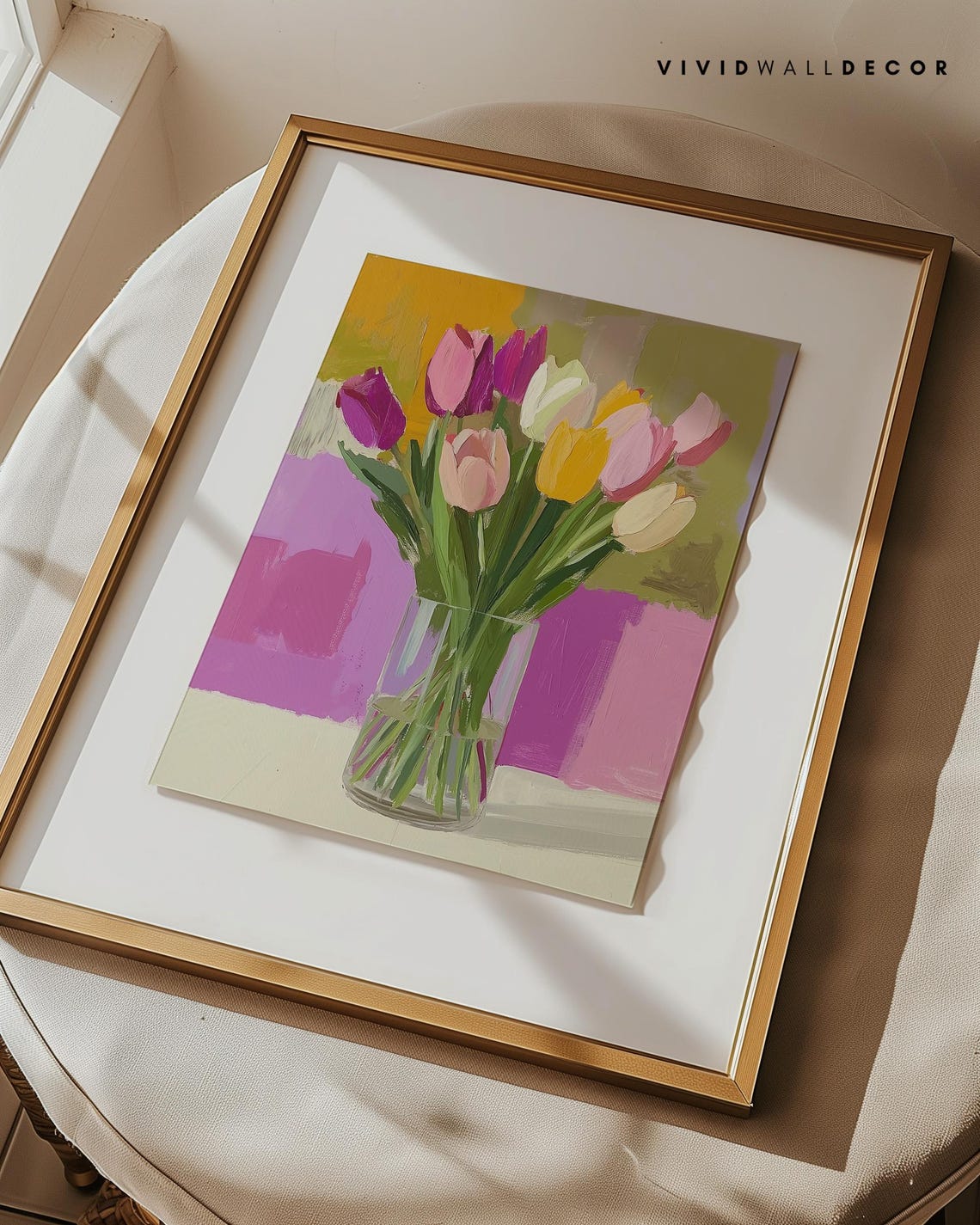 Vibrant Multicolor Tulip Bouquet in Glass Vase Floral Art Poster - Image 3