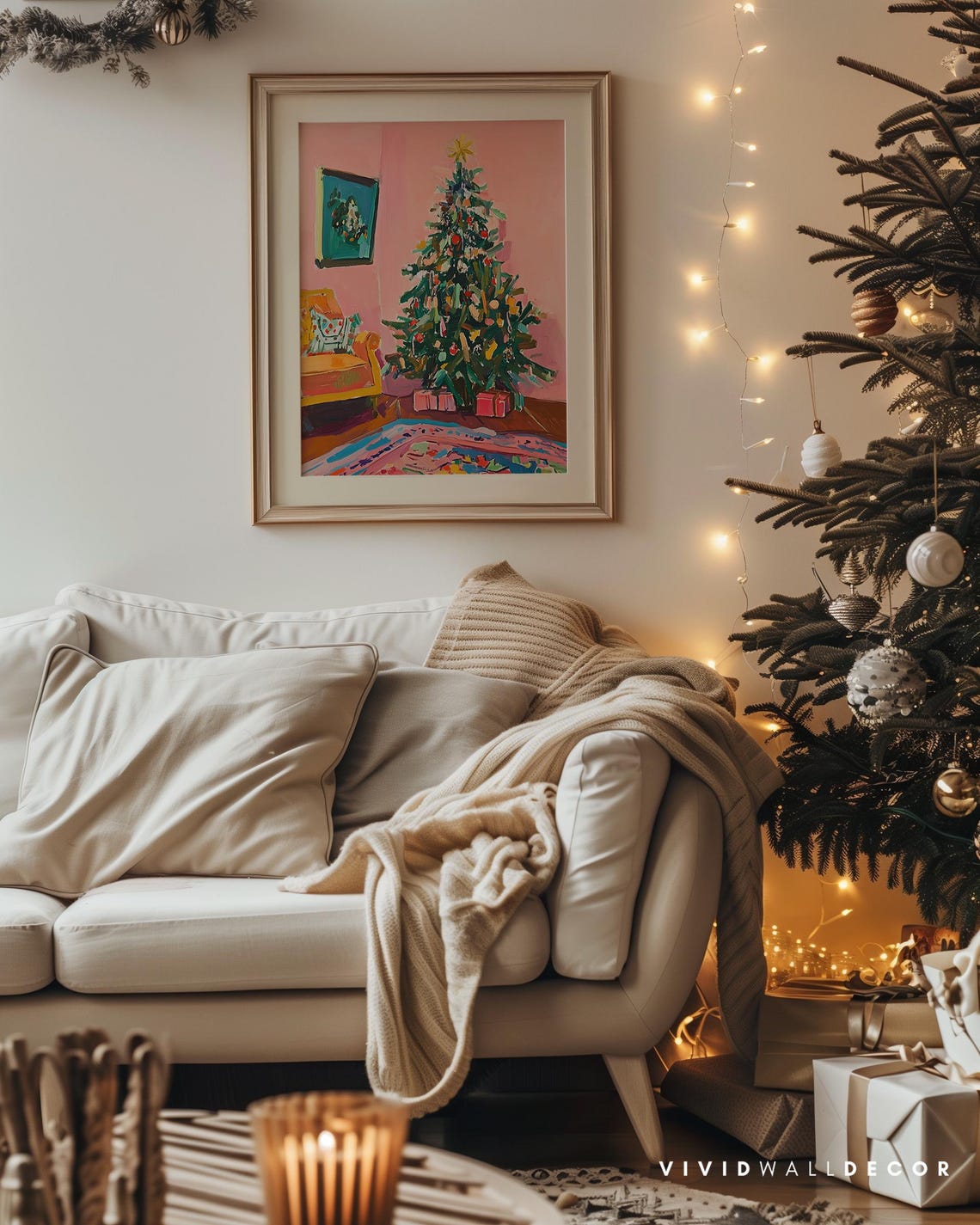 Decorated Christmas Tree in Pink Room Maximalist Holiday Poster - Image 4