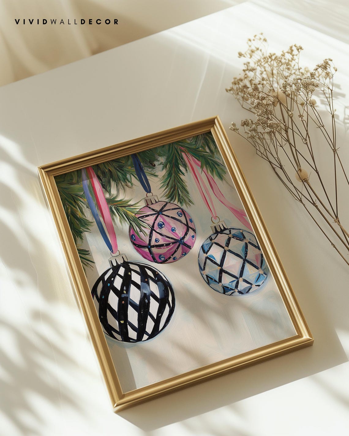 Colorful Pink Black And Blue Baubles With Ribbon Holiday Poster - Image 3