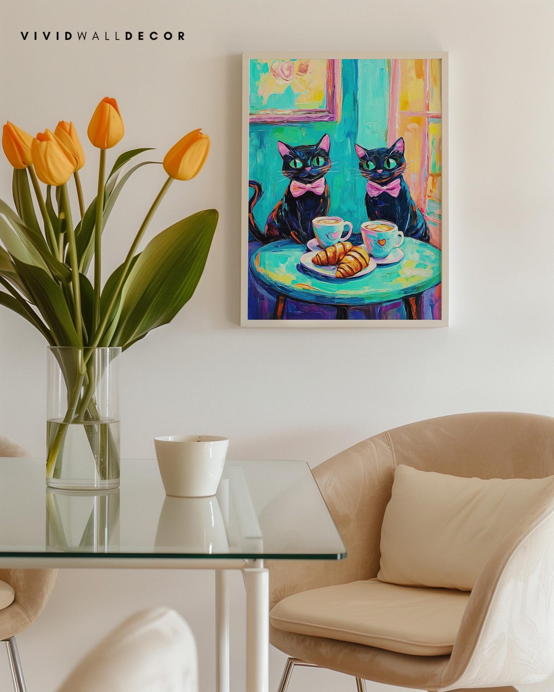Two Black Cats With Pink Bow Ties Parisian Cafe Scene Poster - Image 4