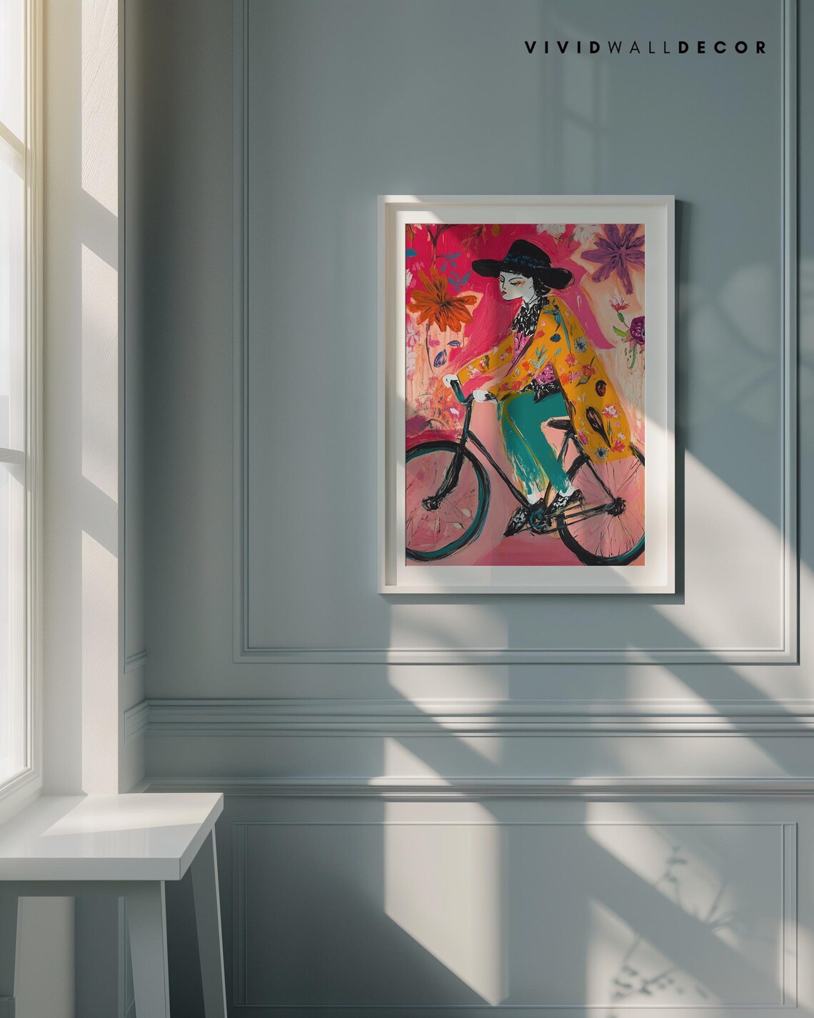 Colorful Woman Cycling Through Giant Flowers Fauvist Art Poster - Image 4