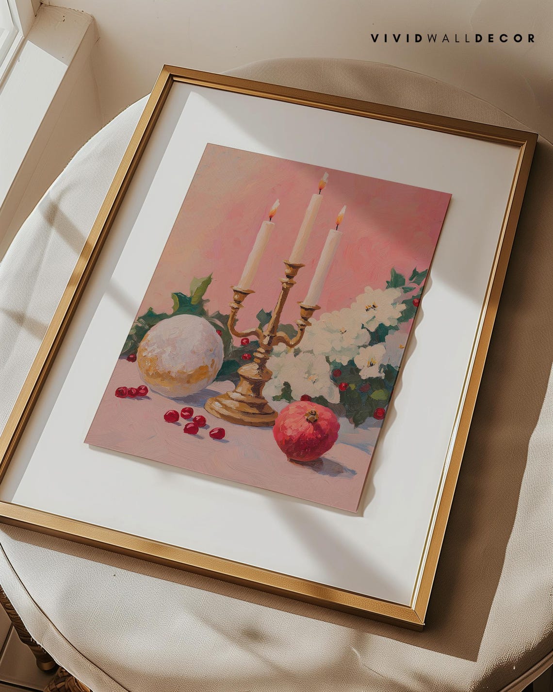 Golden Candelabra With Lit Candles And Pomegranate Still Life Poster - Image 3