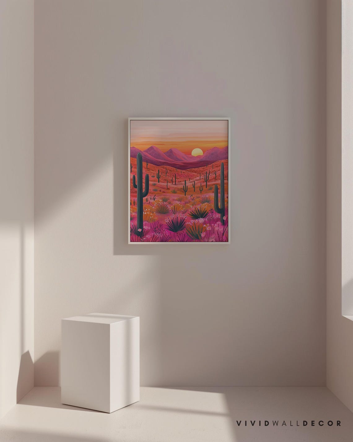Pink Desert Sunset With Saguaro Cacti And Purple Mountains Poster - Image 2