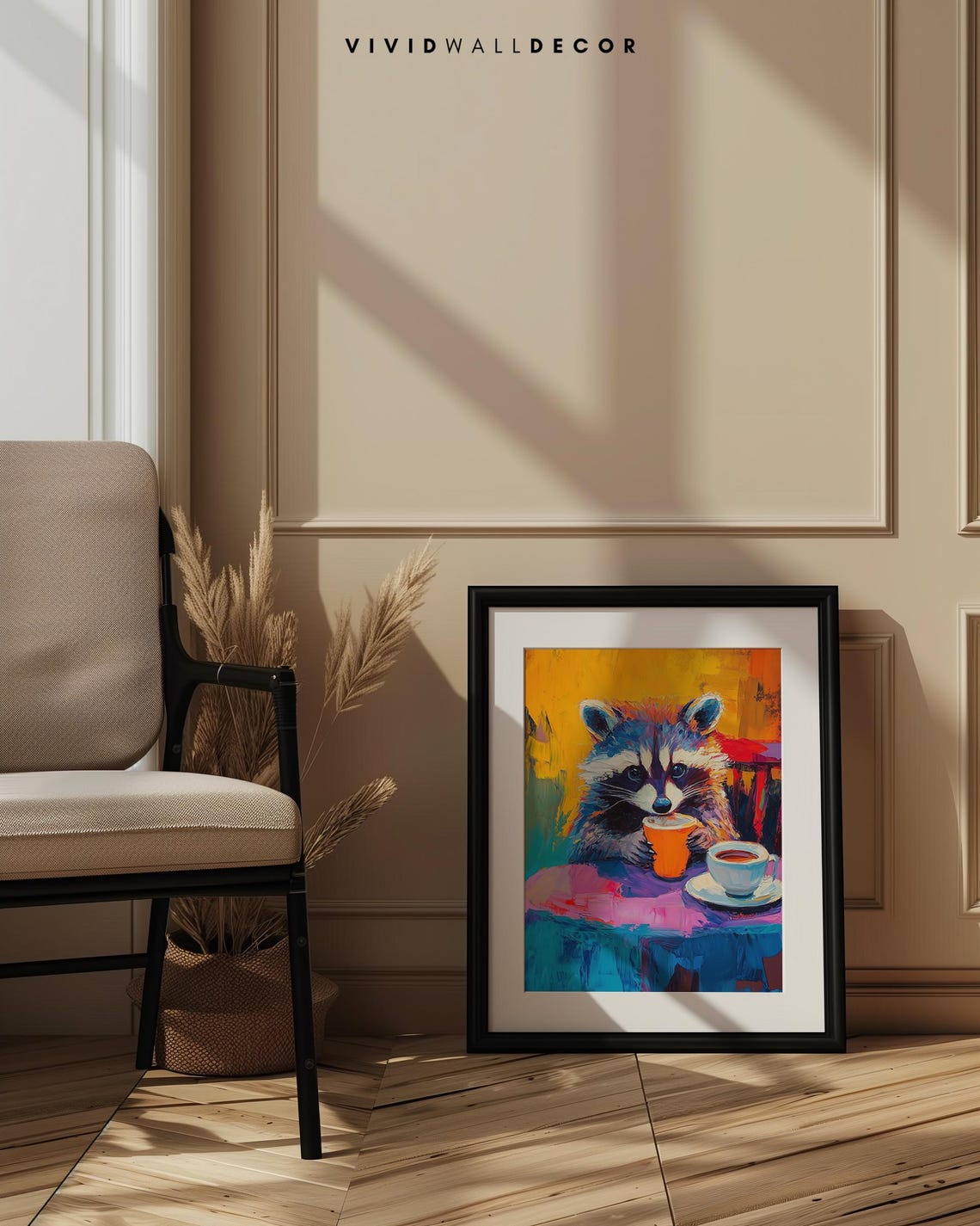 Playful Raccoon Drinking Orange Cup Bold Impasto Animal Poster - Image 3
