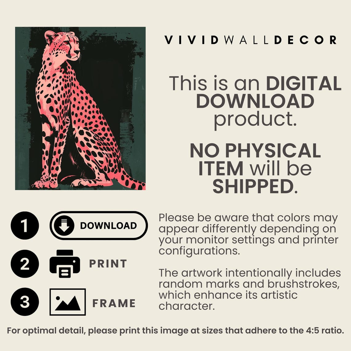 Pink Pop Art Cheetah on Dark Green Background Bold Animal Poster - Image 2