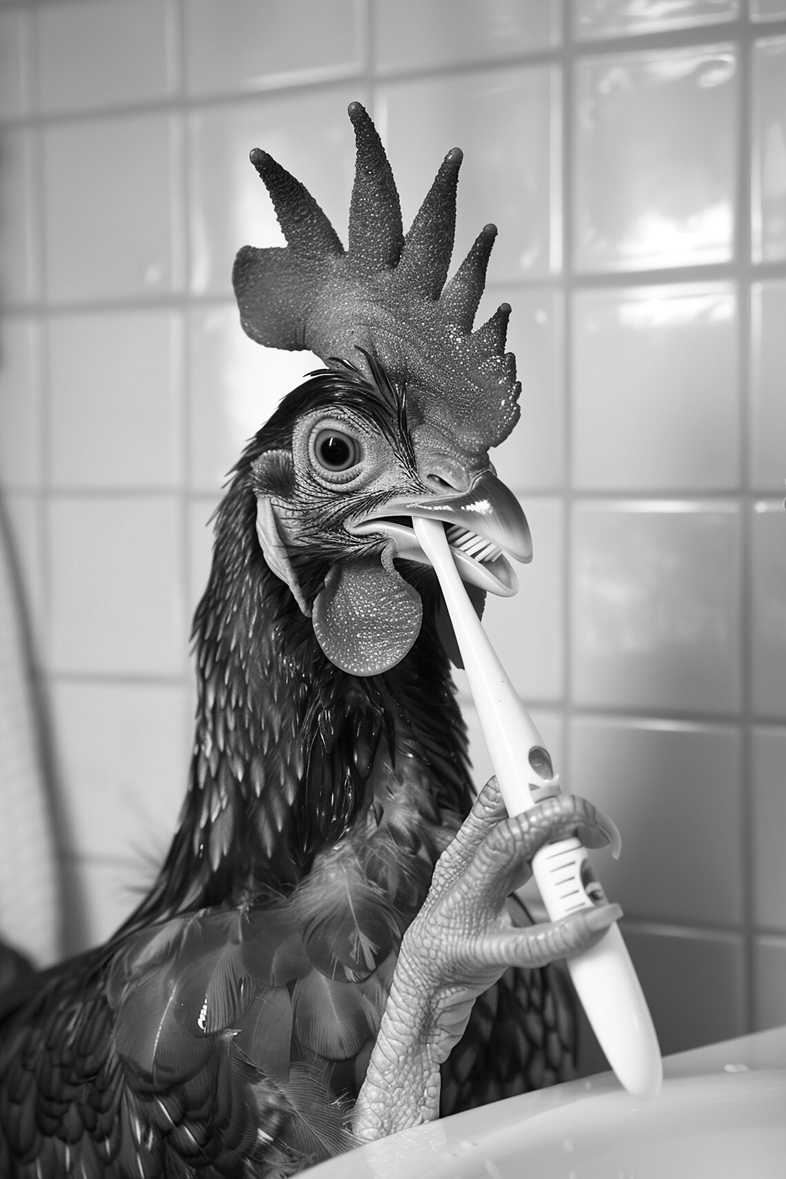 Funny Chicken Bathroom Art, Vintage Style Poster