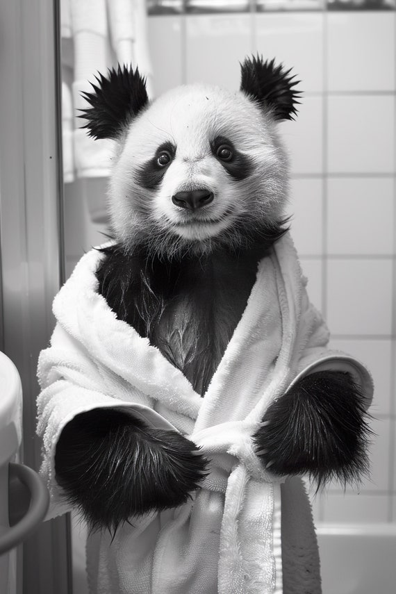 Panda In A Bathrobe Funny Bathroom Wall Art Quirky Animal Art Funny Panda Bear In Bath Humor Print Home Ai Wall Art Prints