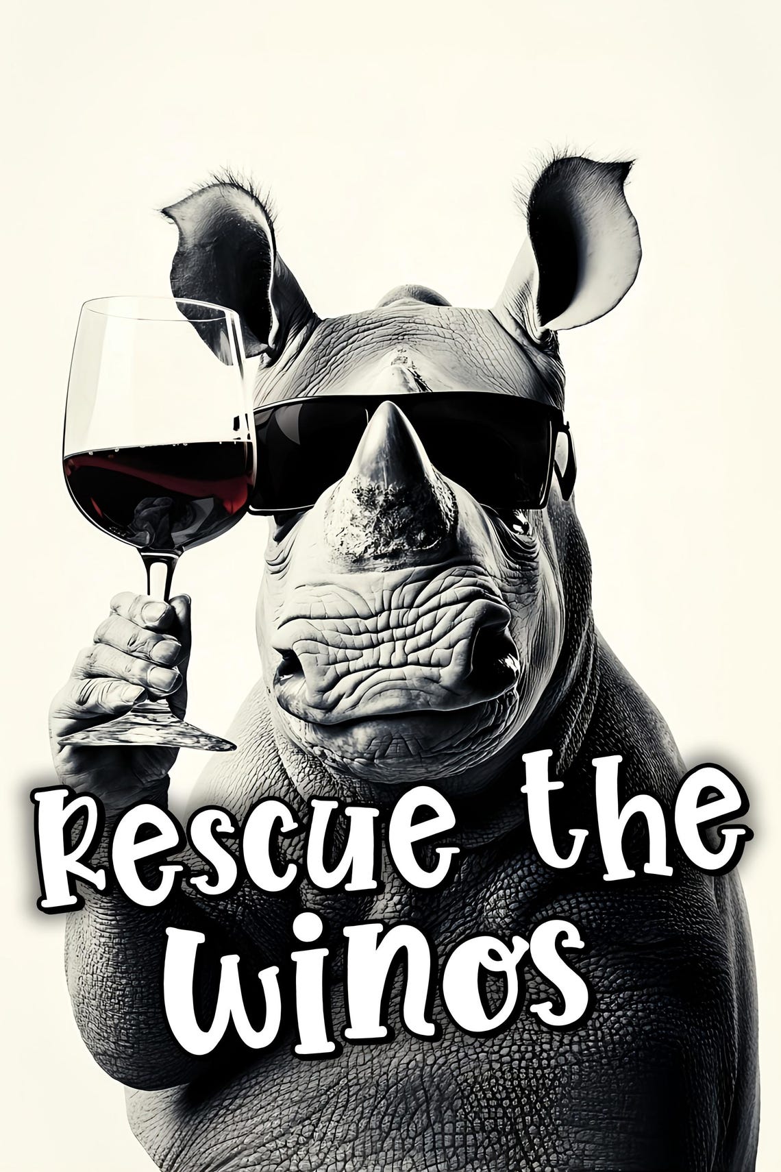 Rhino With Sunglasses Rescue The Winos Funny Wine Quote Wall Art - Image 2