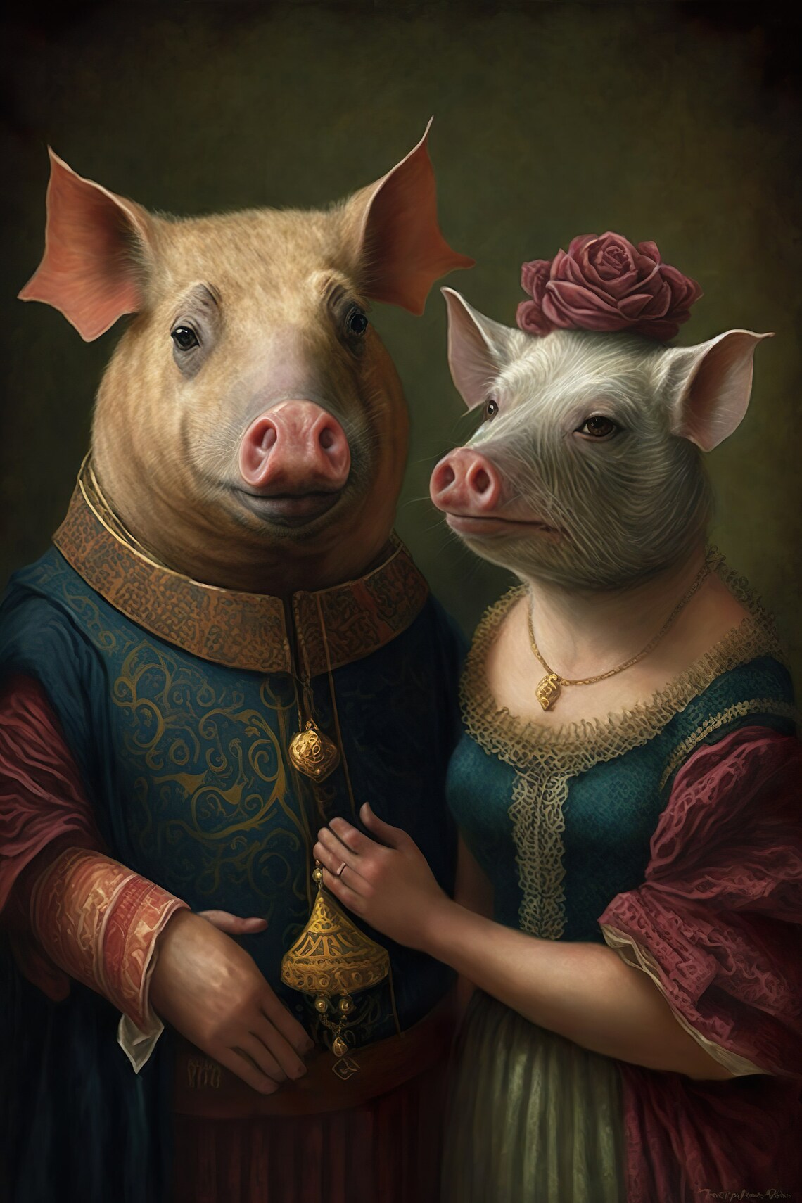 Aristocratic Pig Couple Funny Animal Art Print