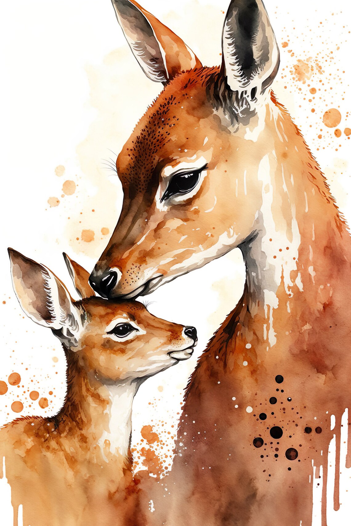 Mama Deer and Little Deer Nursery Art Print
