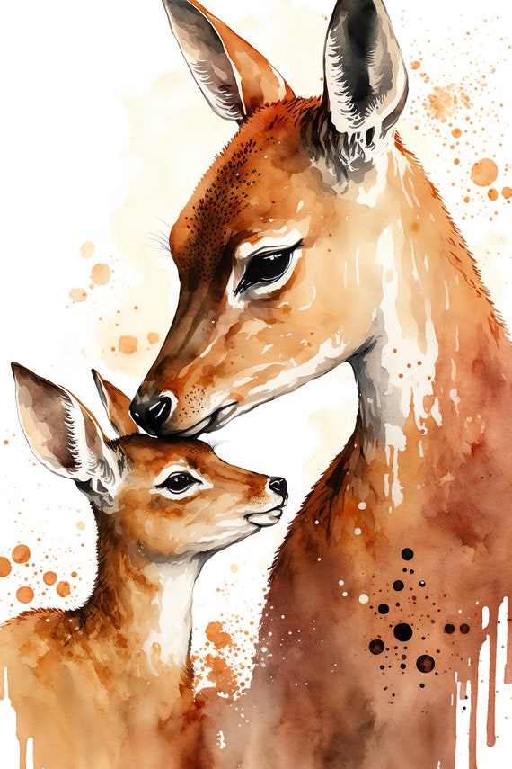 Mama Deer and Little Deer Nursery Art Print