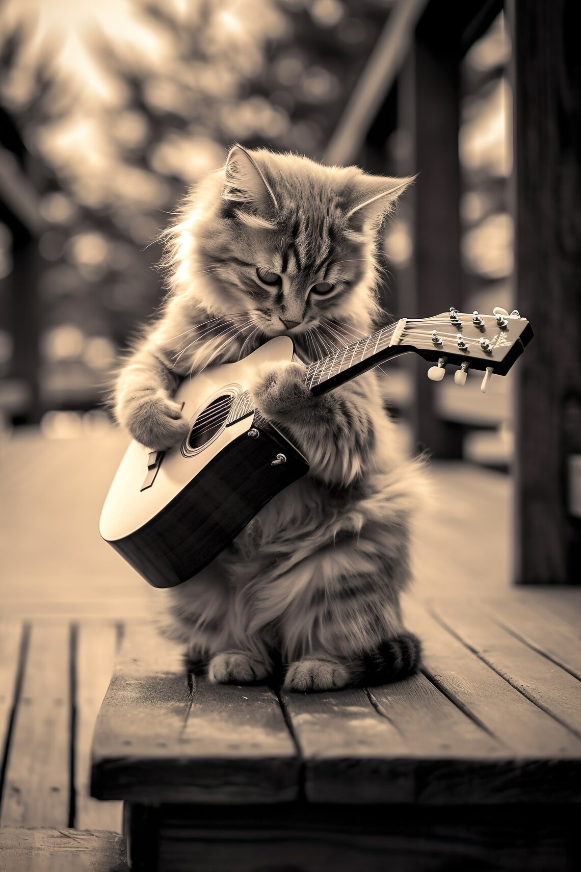 Cat Playing Guitar Funny Vintage Animal Poster