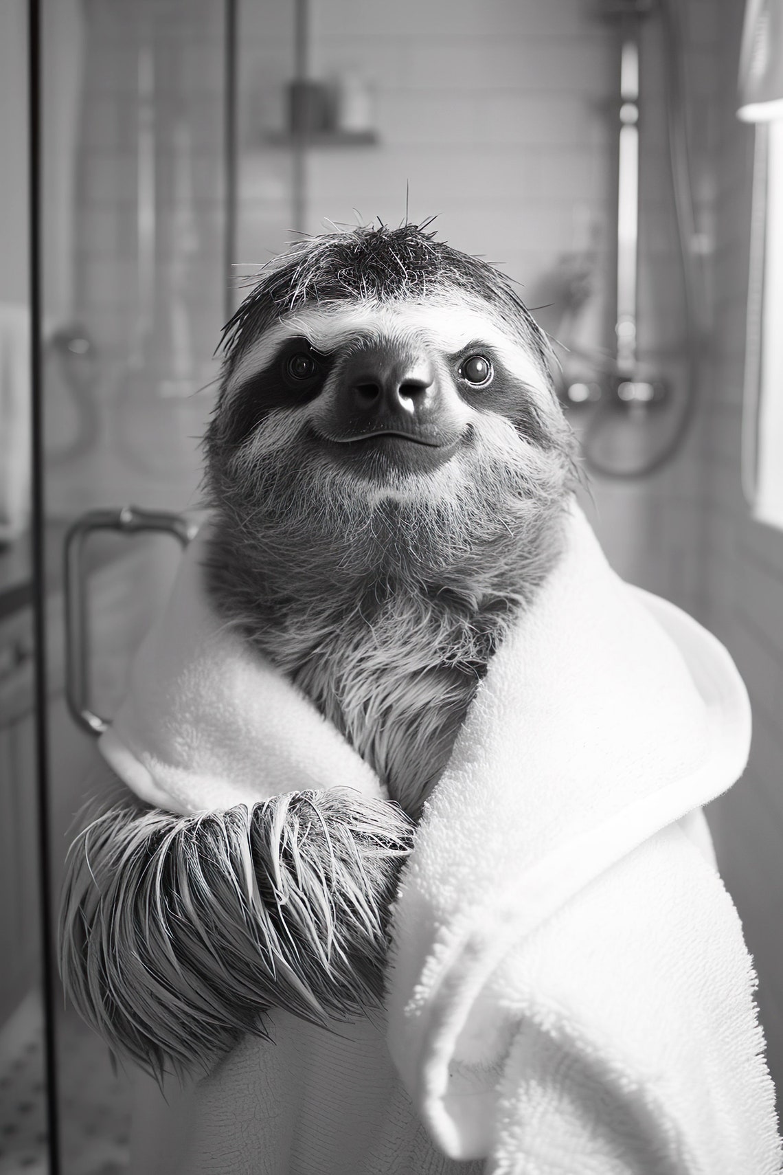 Sloth Bathrobe Funny Bathroom Towel Black And White Animal Print