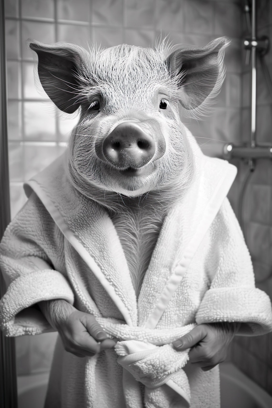 Pig Bathrobe Funny Bathroom Tie Belt Black And White Animal Print