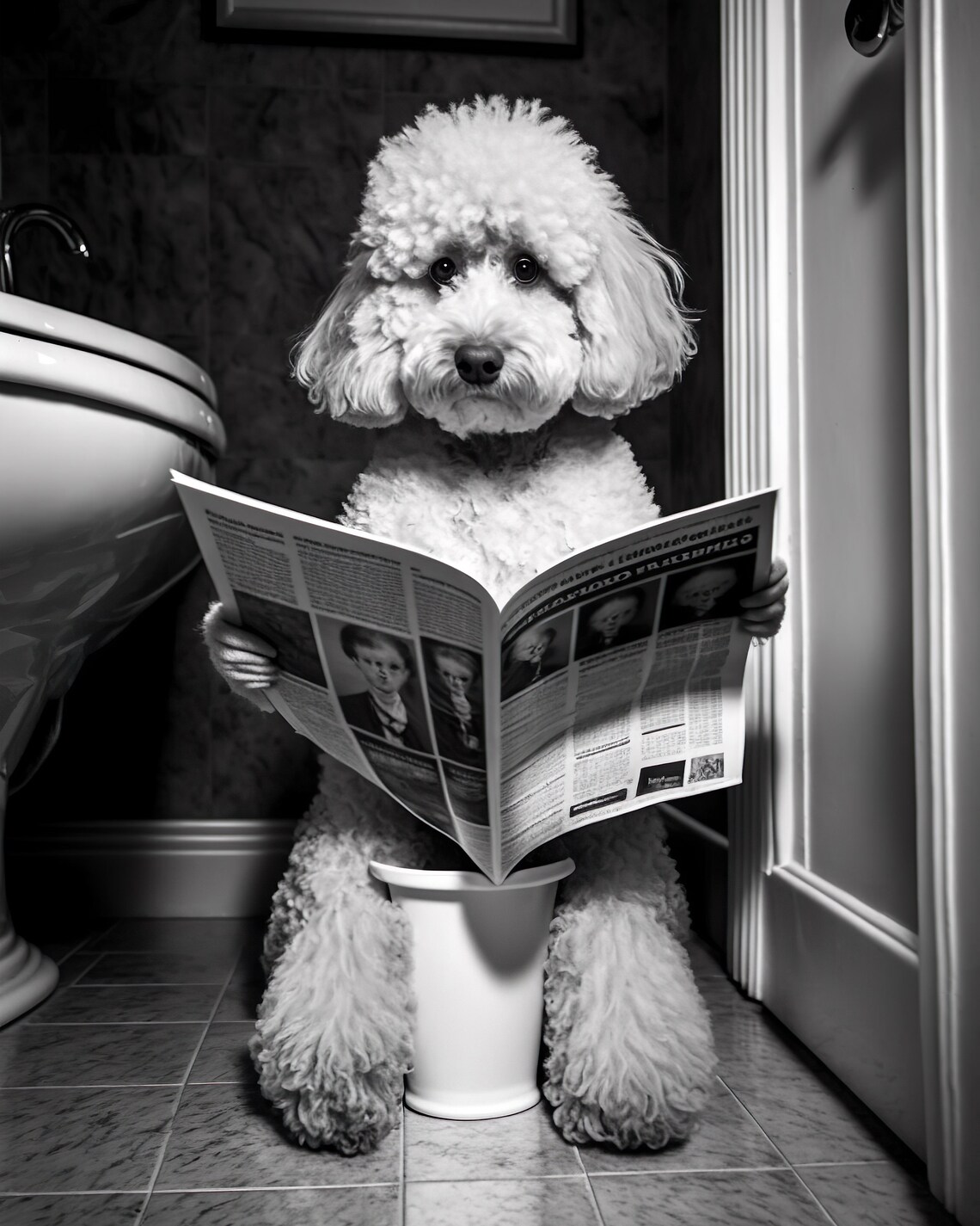 Poodle Sitting On The Toilet Funny Bathroom Art