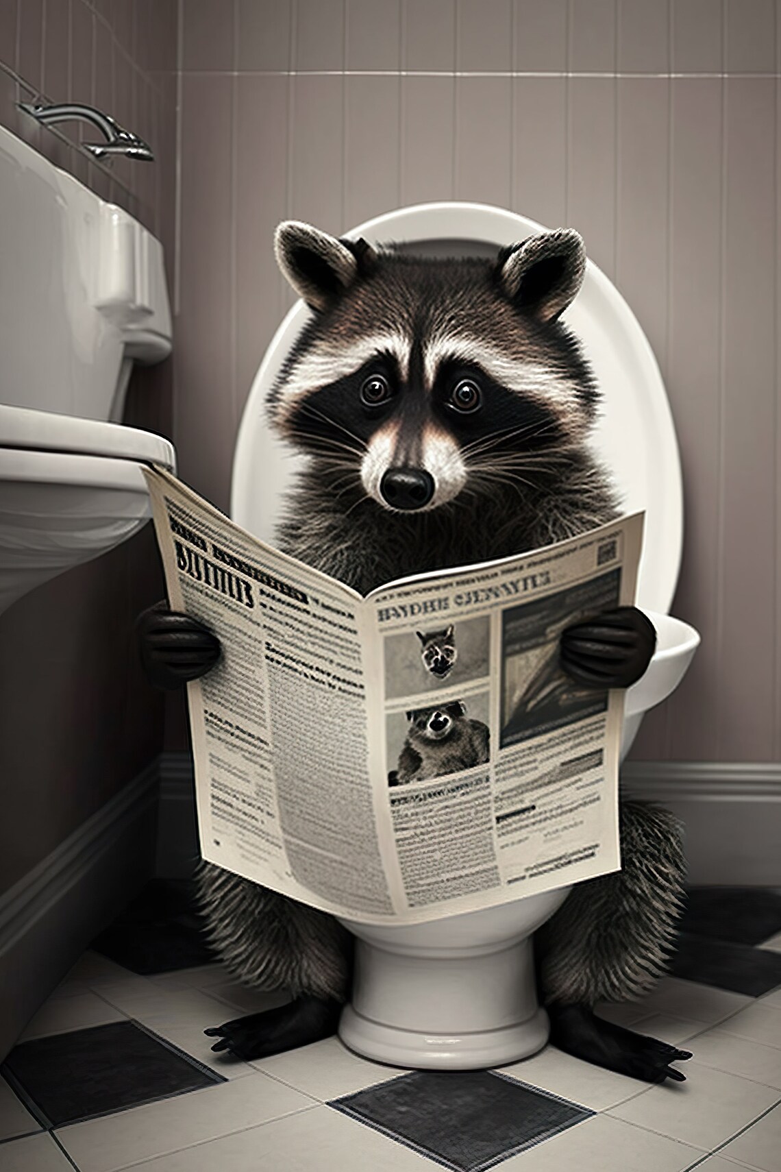 Raccoon Bathroom Humor Art Print, Funny Animal Decor
