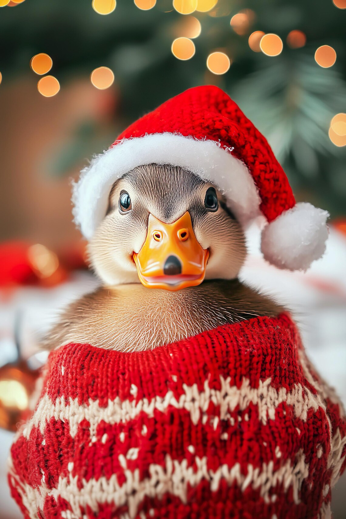 Cute Christmas Duck Retro Winter Animal Art Print - Image 2