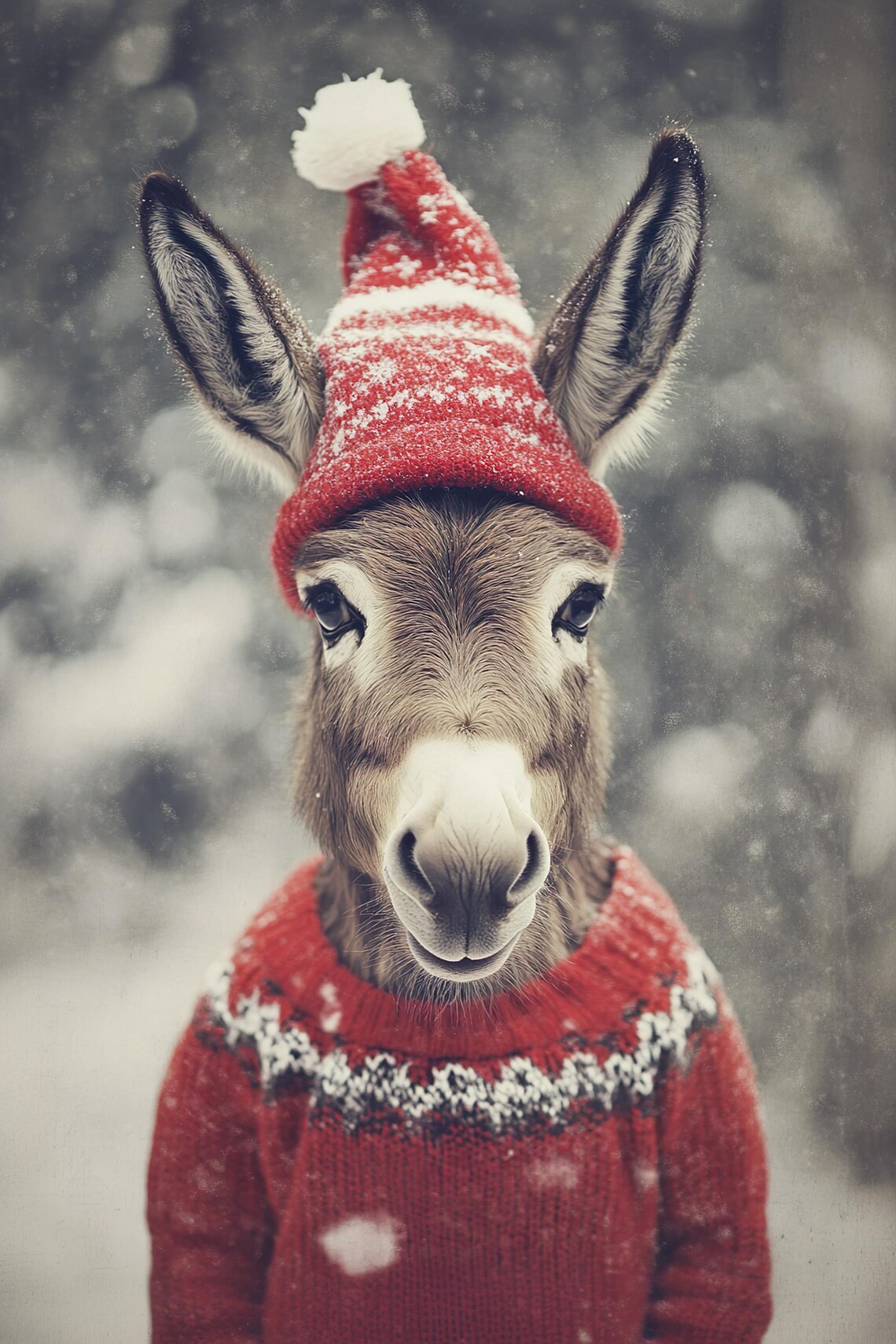 Cute Christmas Donkey Retro Winter Animal Art Print - Image 2