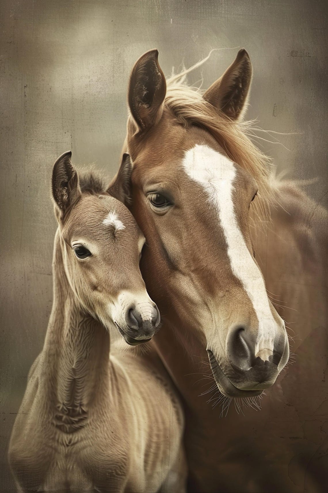 Mom Baby Horse Cute Animal Family Wall Art Nursery Room Bedroom Prints Cute Vintage Style Animal Photo Mommy And Me Ai Art