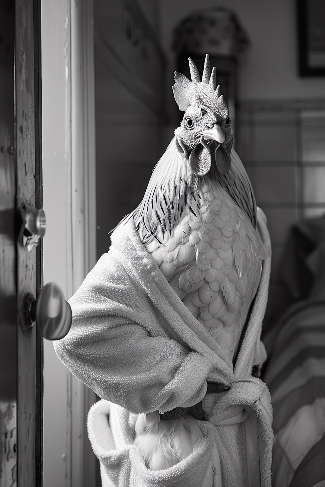 Chicken In A Bathrobe Funny Bathroom Art Print