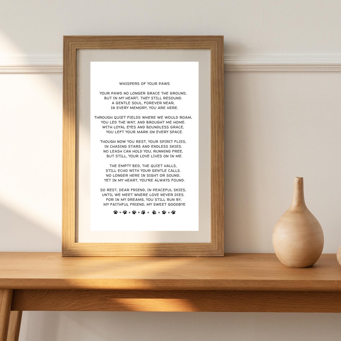Whispers of Your Paws Heartfelt Pet Loss Memorial Poem Poster