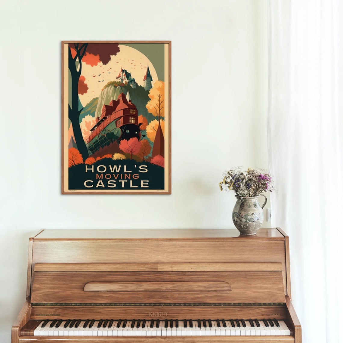 Howl's Moving Castle Retro Vintage Travel Poster Autumn Moonlight Art - Image 4