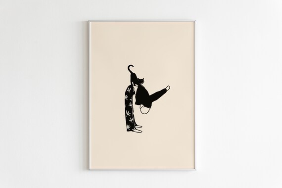 Morning Cat Stretch Line Art Art Print