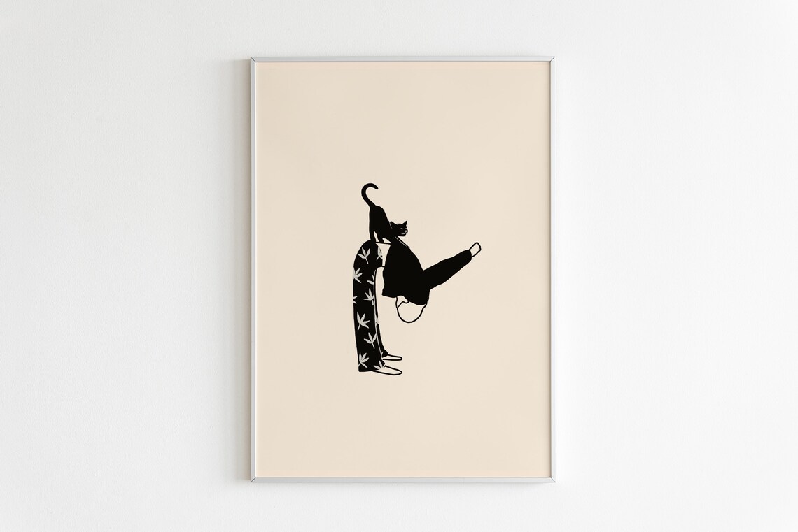 Morning Cat Stretch Line Art Art Print