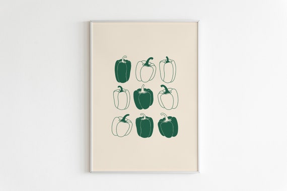 Green Pepper Print Green Bell Pepper Wall Decor Food Art Food Illustration Vegetable Poster Kitchen Wall Decor