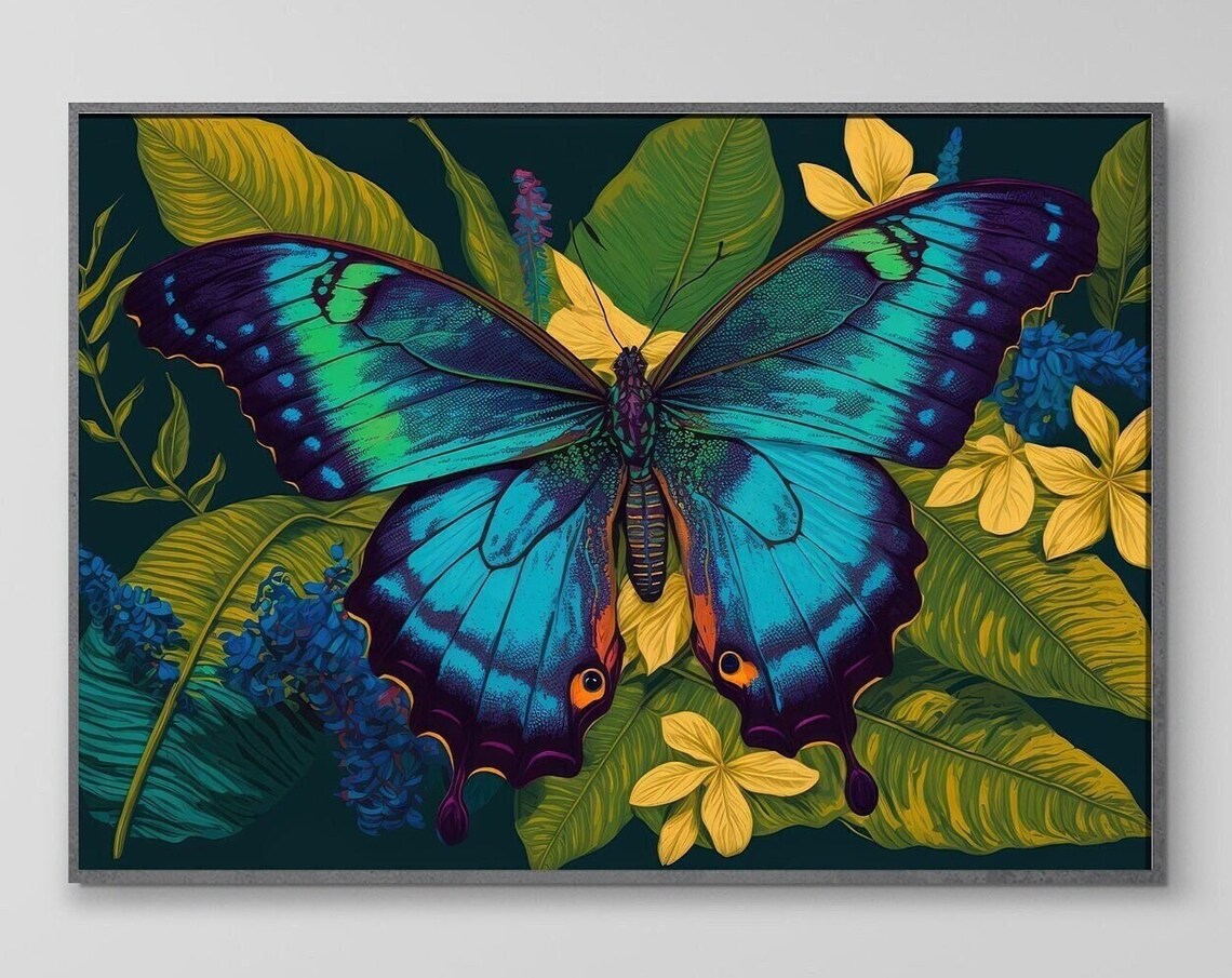 Modern Blue Butterfly Minimalist Nature Art Print