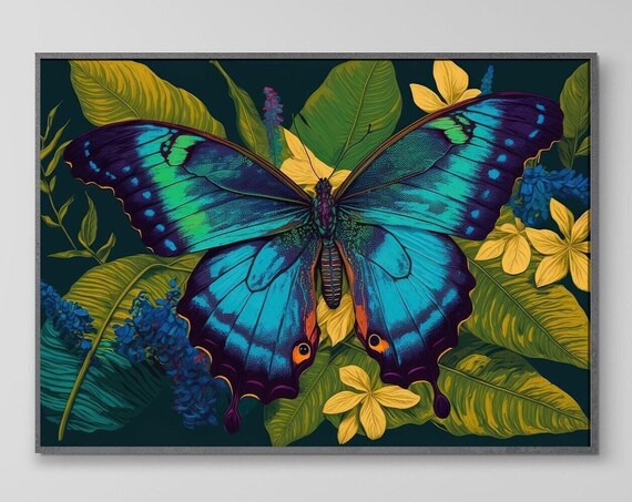 Modern Blue Butterfly Minimalist Nature Art Print