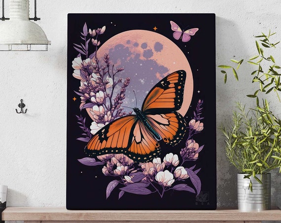 Monarch Butterfly Moon Poster Butterfly Wall Art Spring House Decor Lunar Butterfly Print Art Flower Prints