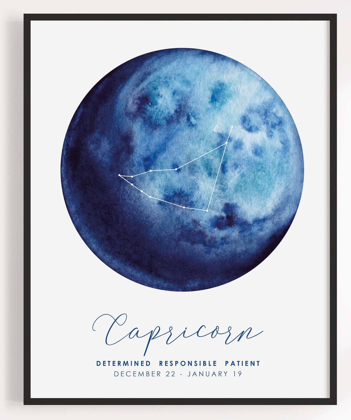 Capricorn Zodiac Constellation Poster Blue Moon Watercolor Astrology Wall Art - Image 3