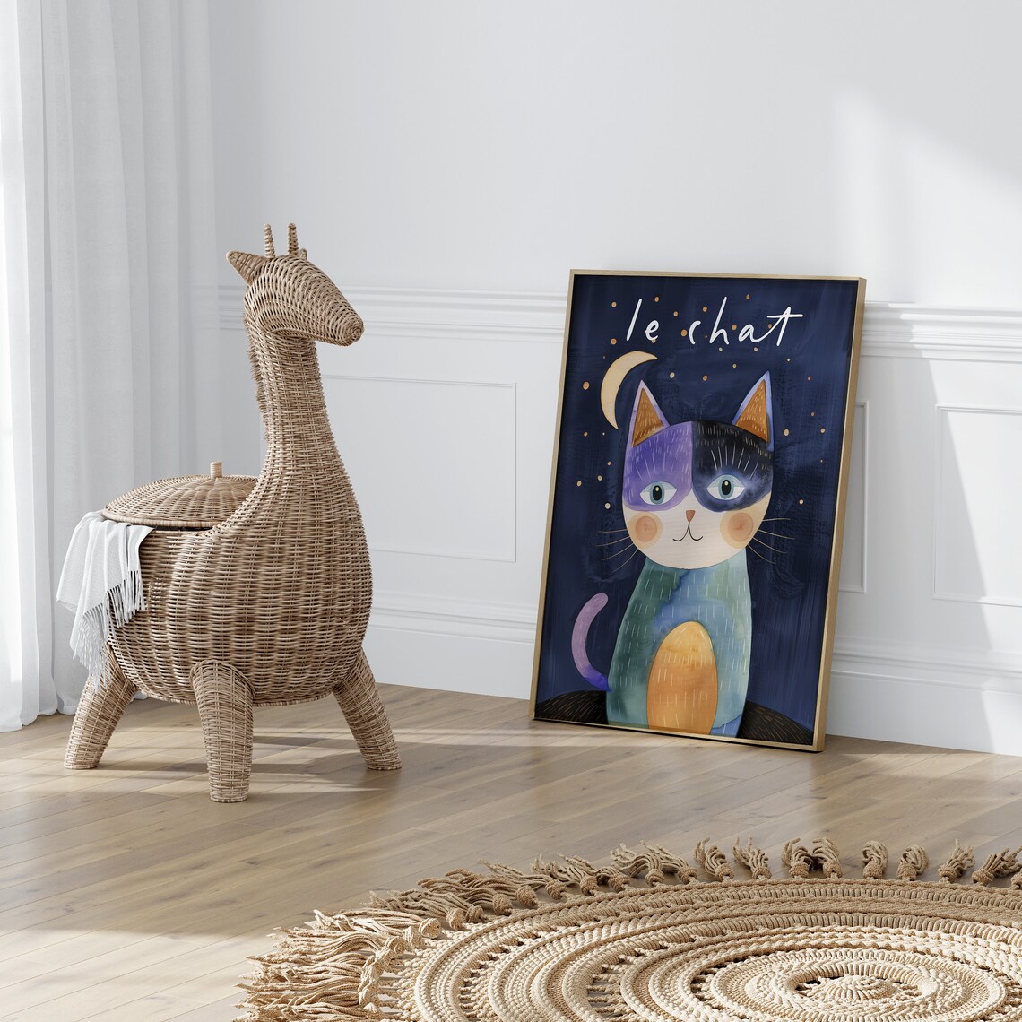 Le Chat Night Cat Nursery Print Starry Sky Moon Whimsical Animal Poster - Image 2