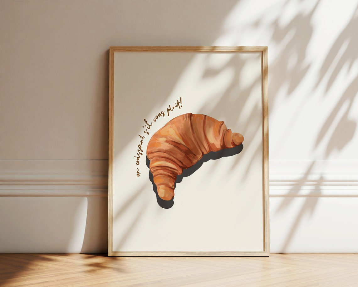 Croissant Print Breakfast Print Poster French Food Patisserie Lover Wall Art Trendy Retro Poster Bonjour Good Morning Kitchen Decor