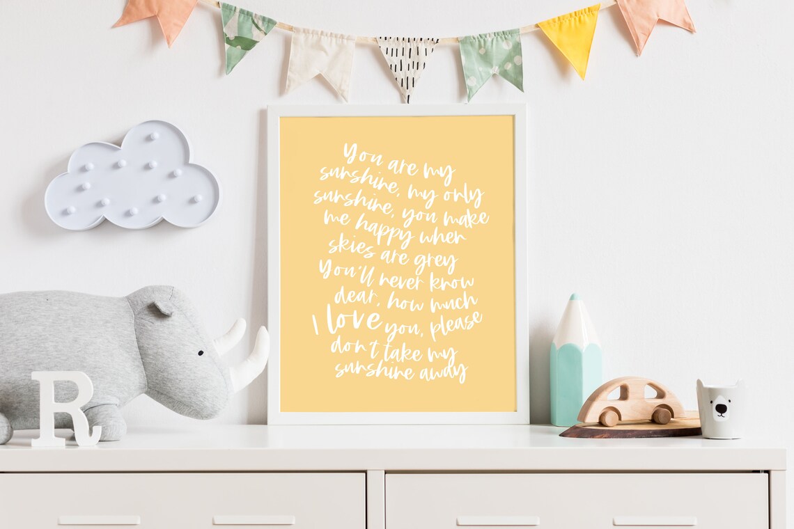 You Are My Sunshine Nursery Lyrics Yellow Kids Room Wall Art Poster