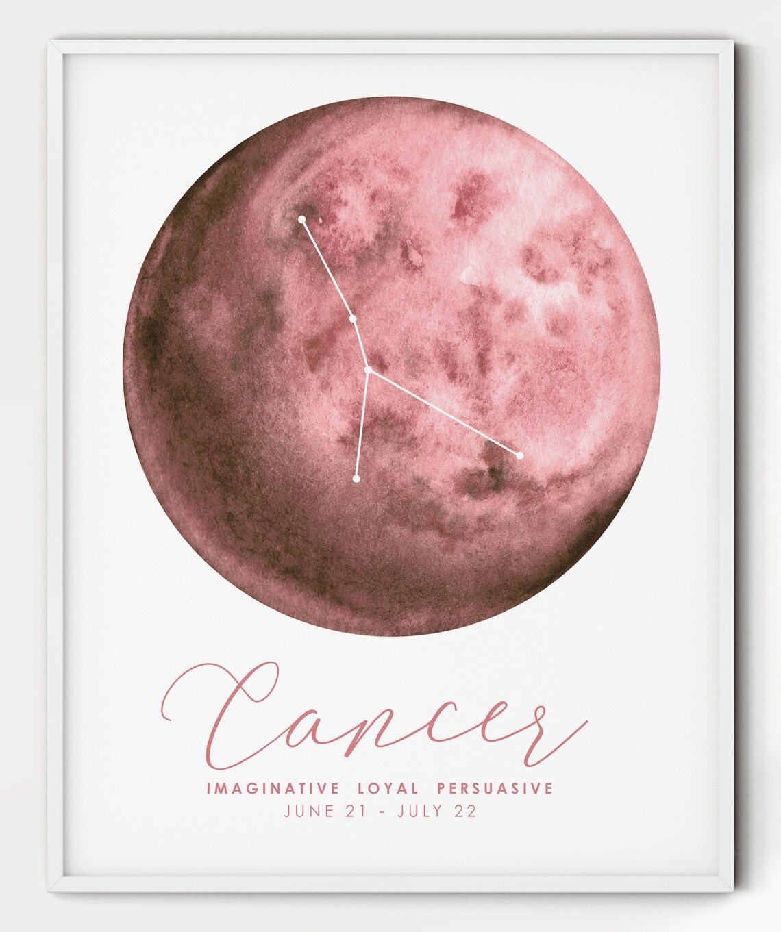 Cancer Zodiac Constellation Pink Moon Watercolor Horoscope Print Poster - Image 2