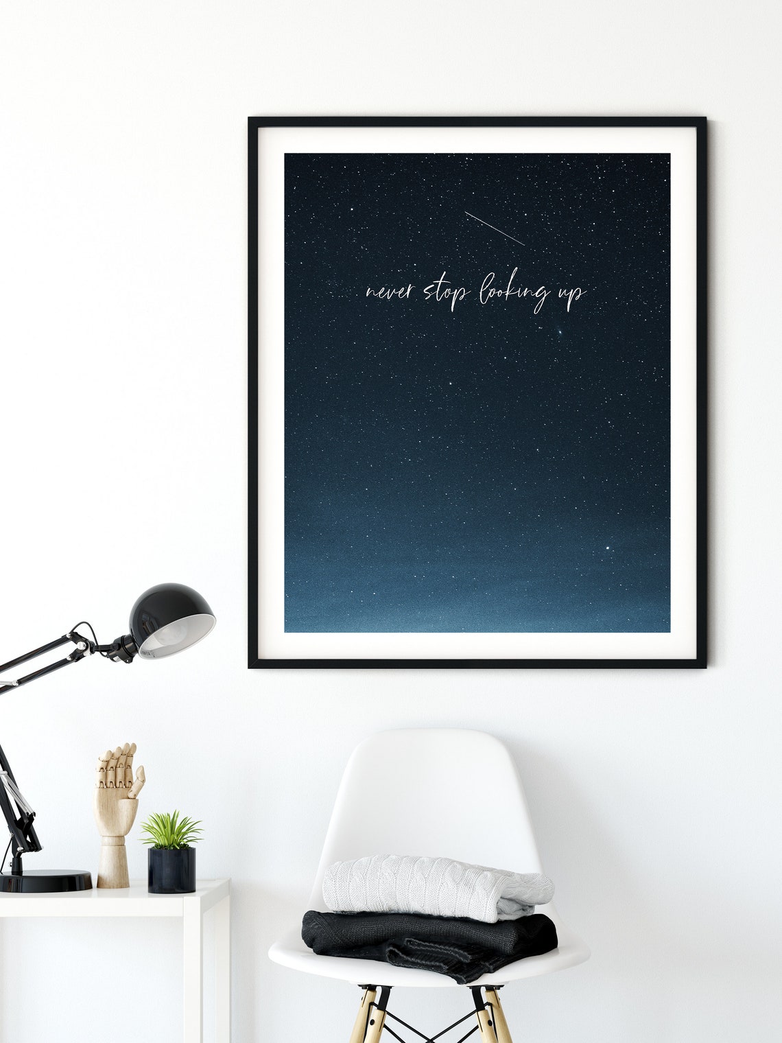 Never Stop Looking Up Night Sky Shooting Star Quote Typography Poster - Image 3