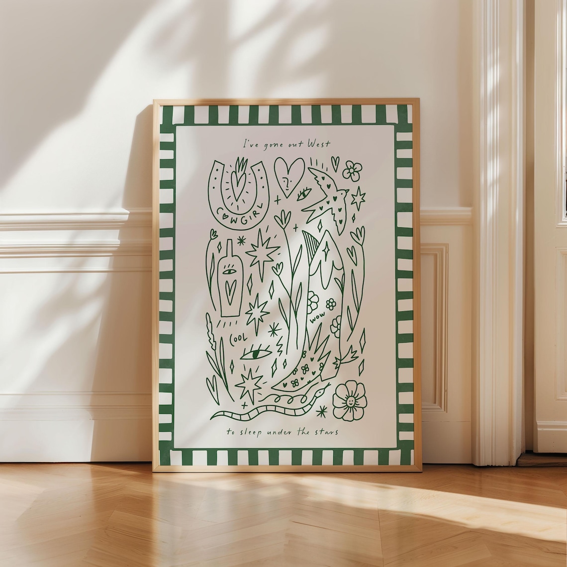 Ive Gone Out West Cowgirl Doodle Sleep Under The Stars Art Poster