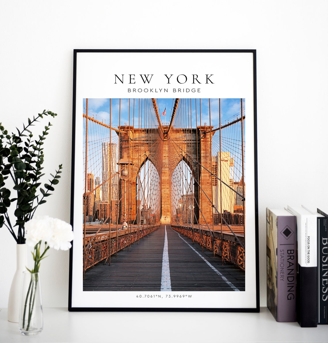 New York Brooklyn Bridge Walkway Sunset Cables Skyline Poster - Image 5