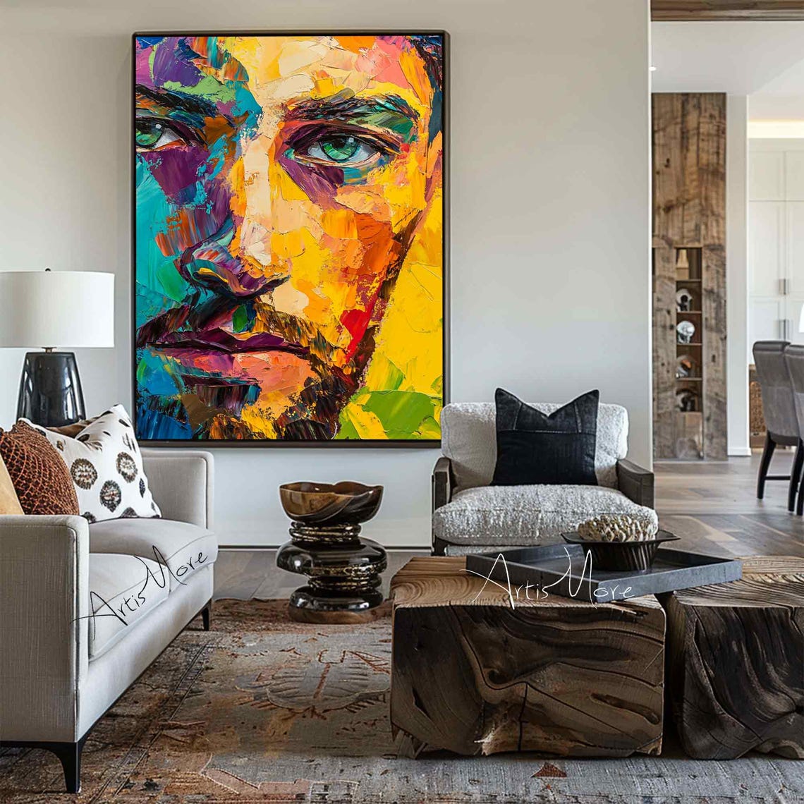 Vertical Pop Art Man Face Colorful Abstract Portrait Canvas Poster - Image 2